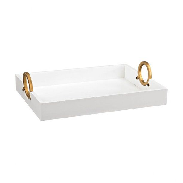 Rectangular Gloss White Tray With Gold Circle Handles In Gloss White, Gold - Decorative Standard | Walmart (US)