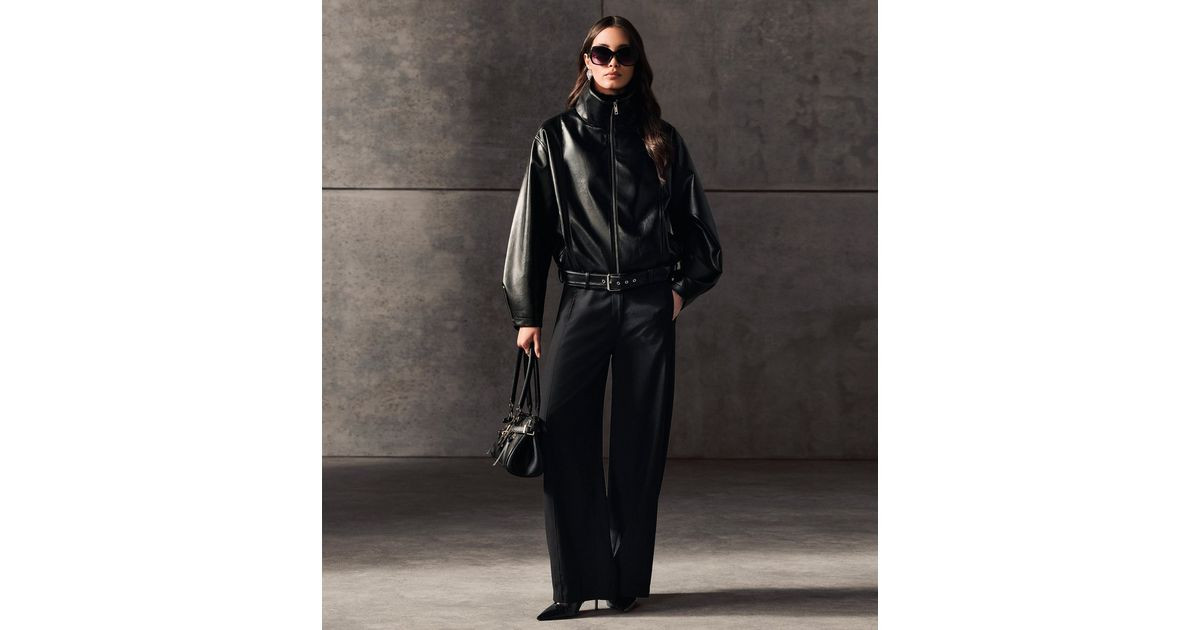 Women's Black Faux Leather Buckle Hem Funnel Neck Jacket New Look | New Look (UK)