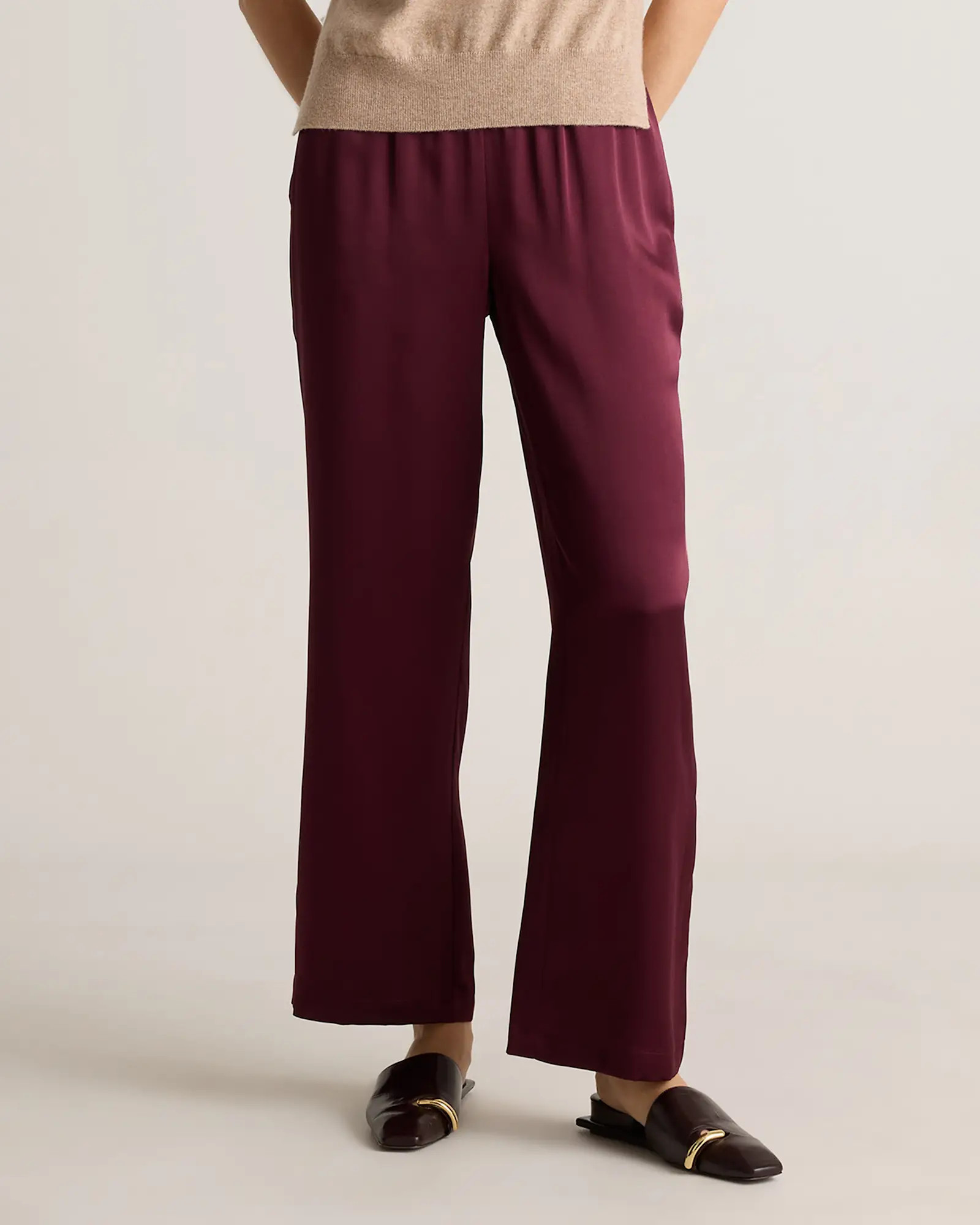 100% Washable Silk Drawstring Wide Leg Pants in Wine Tasting | Quince