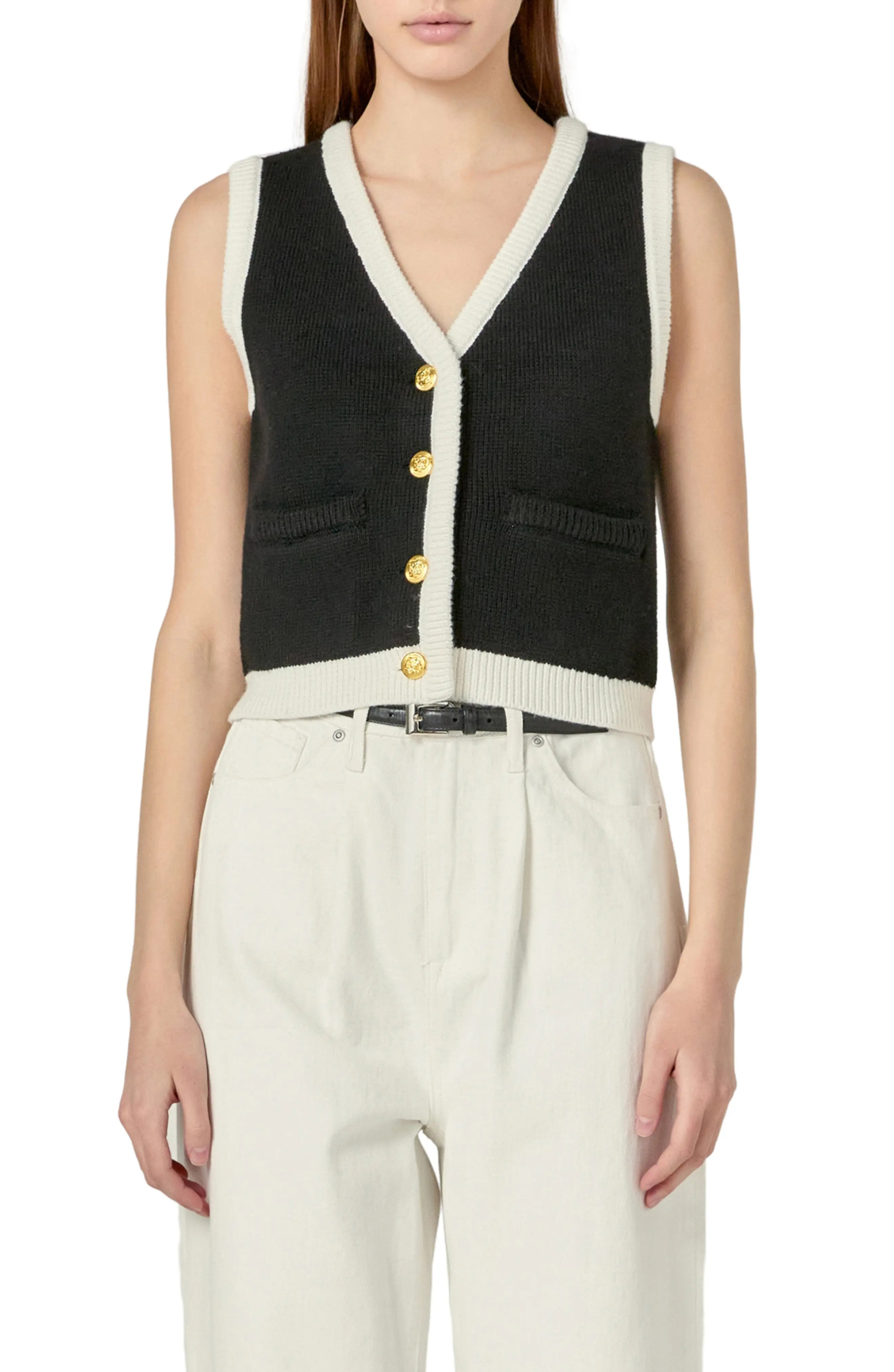 Contrast Trim Crop Vest (Women) | Nordstrom | Nordstrom