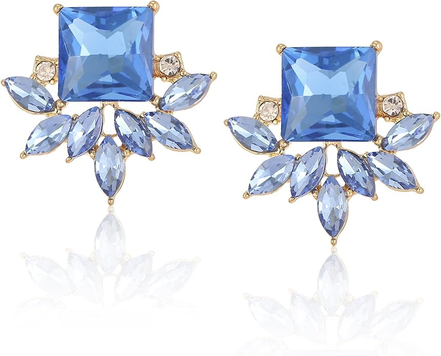 ATIMIGO Light Blue Rhinestone Crystal Drop Earrings Elegant Hypoallergenic Baby Blue Cluster Art ... | Amazon (US)