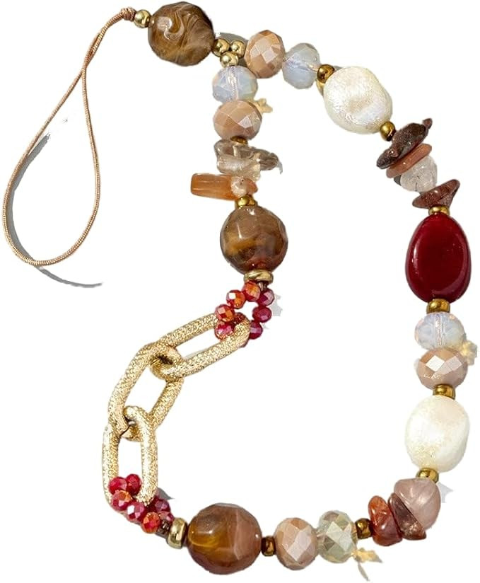 Beaded Phone Lanyard Wrist Strap,Gem Stones Beaded Phone Charm Aesthetic Crystal Beads Mobile Pho... | Amazon (US)