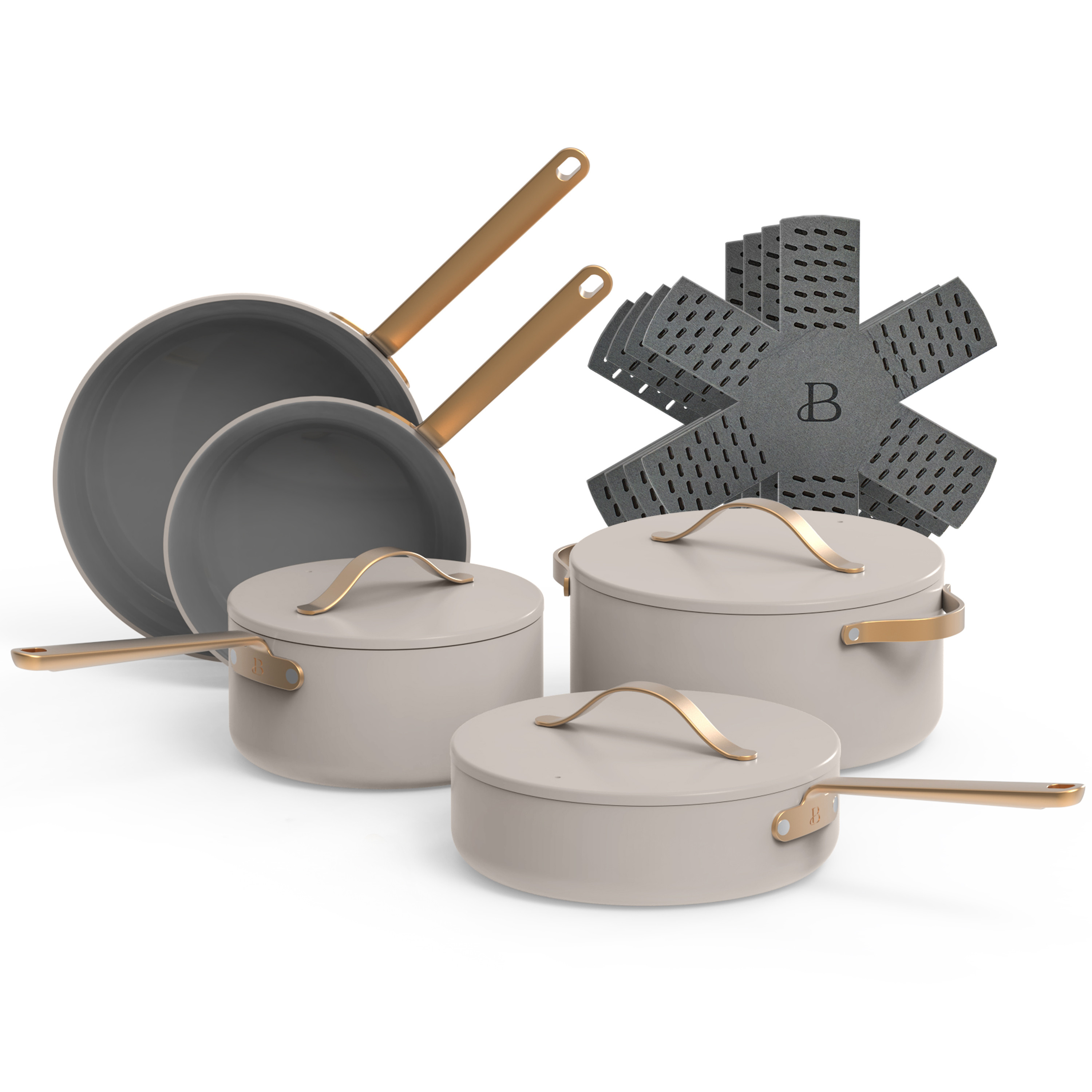 Beautiful 12pc Ceramic Non-Stick Cookware Set, Porcini Taupe by Drew Barrymore | Walmart (US)