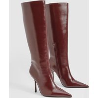 boohoo Women's Stiletto Pointed Knee High Boots in Burgundy | Size: 3 | Boohoo.com (UK & IE)