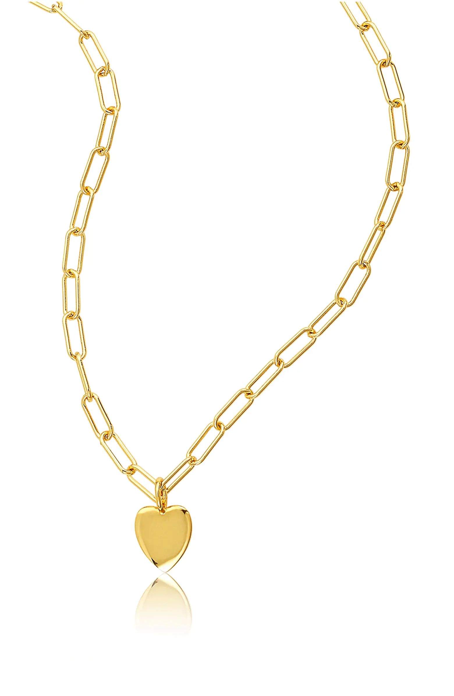 14K Gold Plated Paperclip Chain Heart Pendant Necklace | Nordstrom Rack