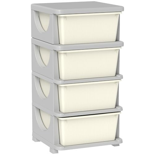 Qaba 4 Tier Kids Storage Unit, Toy Organizers and Storage with 4 Drawer Chest for Kids Bedroom Nursery Kindergarten Living Room for Boys Girls Toddlers, Cream White | Amazon (US)