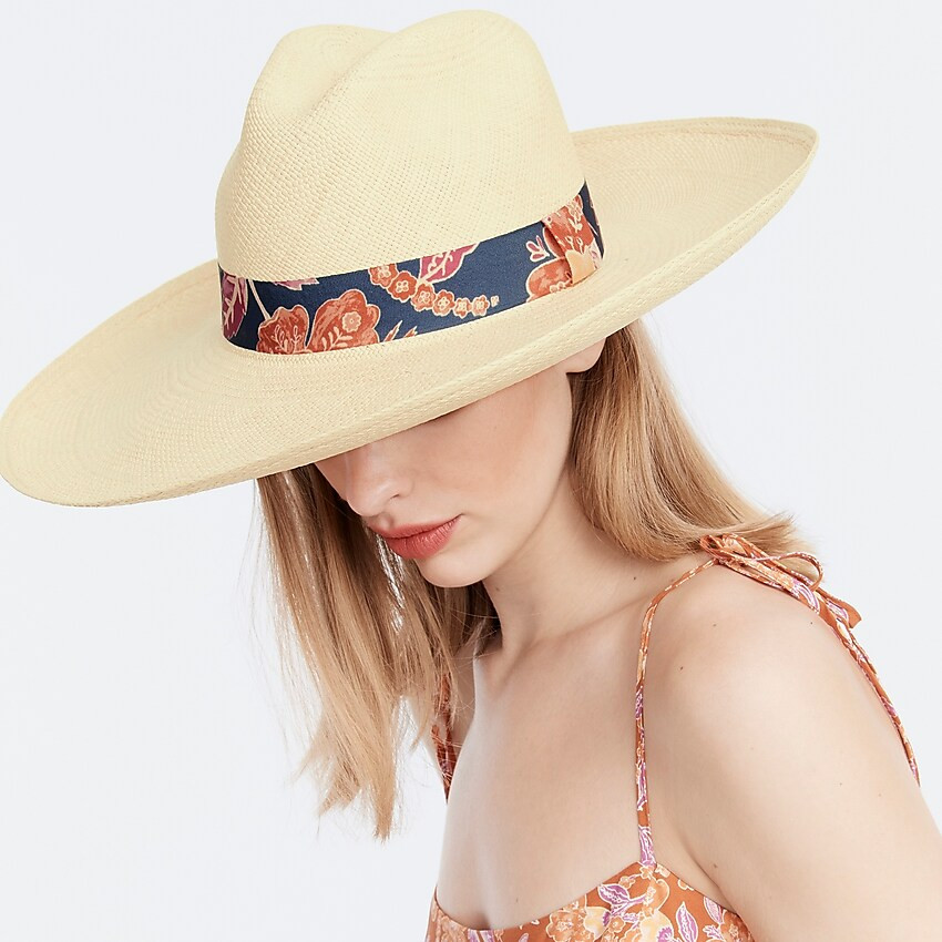 Wide-brim panama hat with printed band | J. Crew US