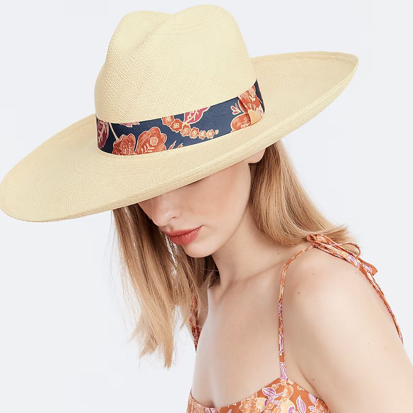 Wide-brim panama hat with printed band | J.Crew US