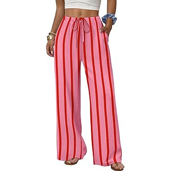 Sampeel Wide Leg Pants for Women Flowy Palazzo Drawstring Elastic Waist Trousers with Pockets Sum... | Amazon (US)