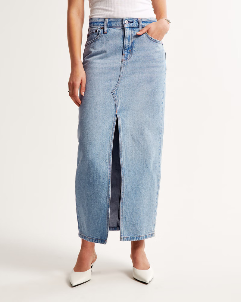 Low Rise Denim Maxi Skirt | Abercrombie & Fitch (US)