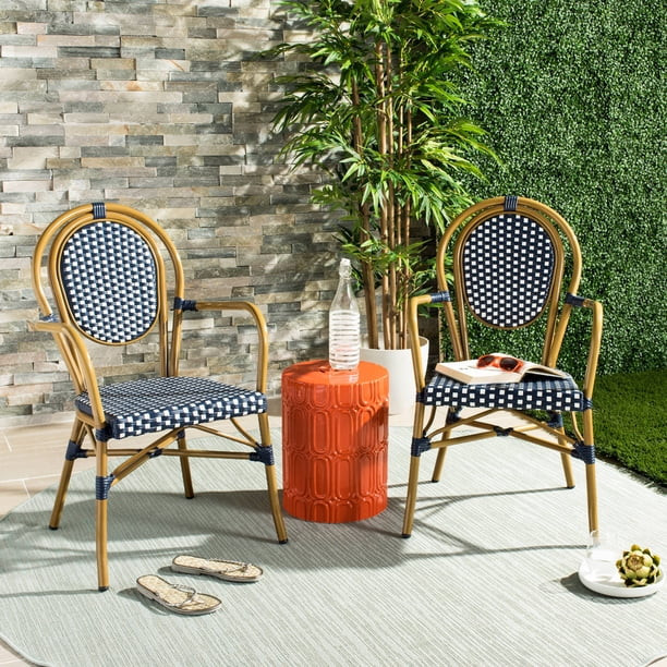 Safavieh Rosen Outdoor Patio Stacking Arm Chair, Set of 2 - Navy/White - Walmart.com | Walmart (US)