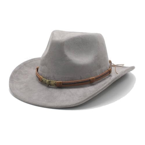 LIDHAY Cowboy Hat for Women and Men Western Suede Hat Cowboy & Cowgirl Hat Felt Wide Brim Women Men Fedora Hats 192 Grey | Amazon (US)