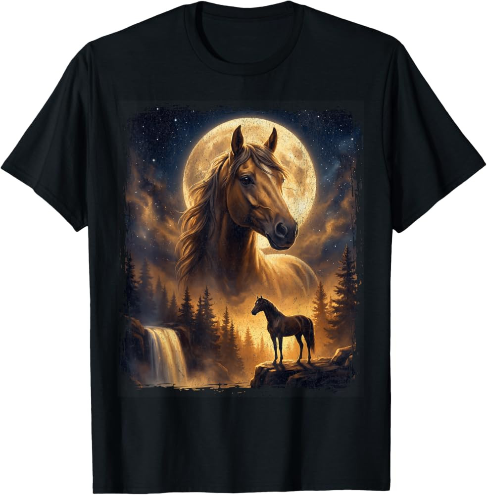 Mystical Retro Majestic Horse Spirit Animal Full Moon Nature T-Shirt | Amazon (US)