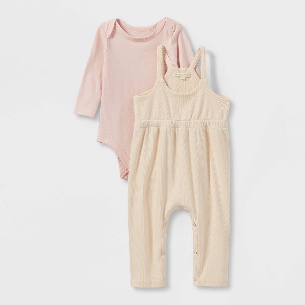 Grayson Collective Baby Girls' Ribbed Bodysuit Set - Cream | Target