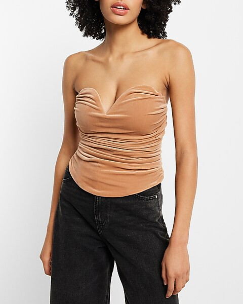 Body Contour Velvet Cowl Neck Corset Top | Express