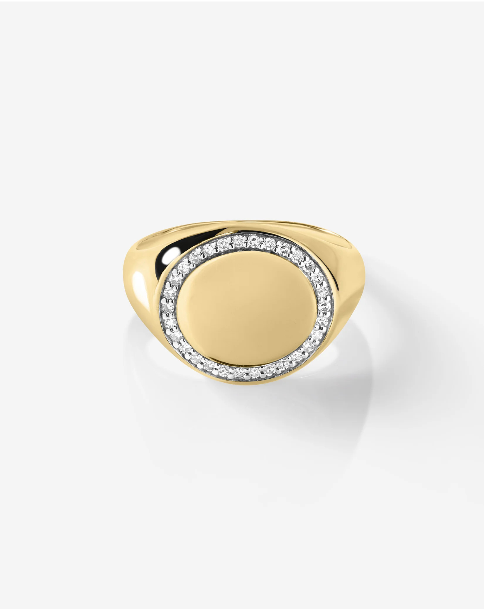 Pavé Diamond Border Signet Ring - 14k Yellow Gold / 7 | Ring Concierge