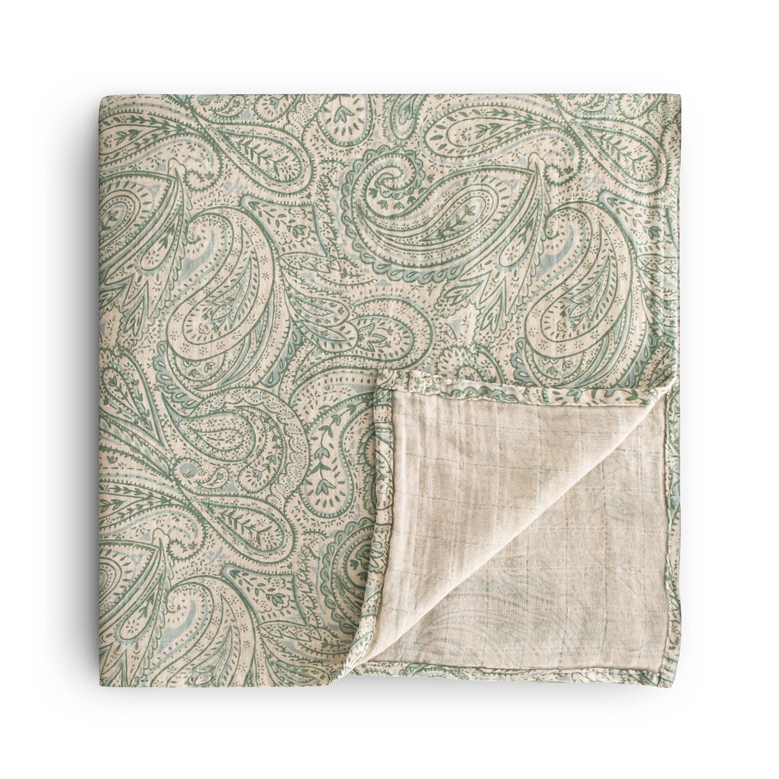 mushie Muslin Baby Swaddle Blanket | 100% Organic Cotton (Green Paisley) | Amazon (US)