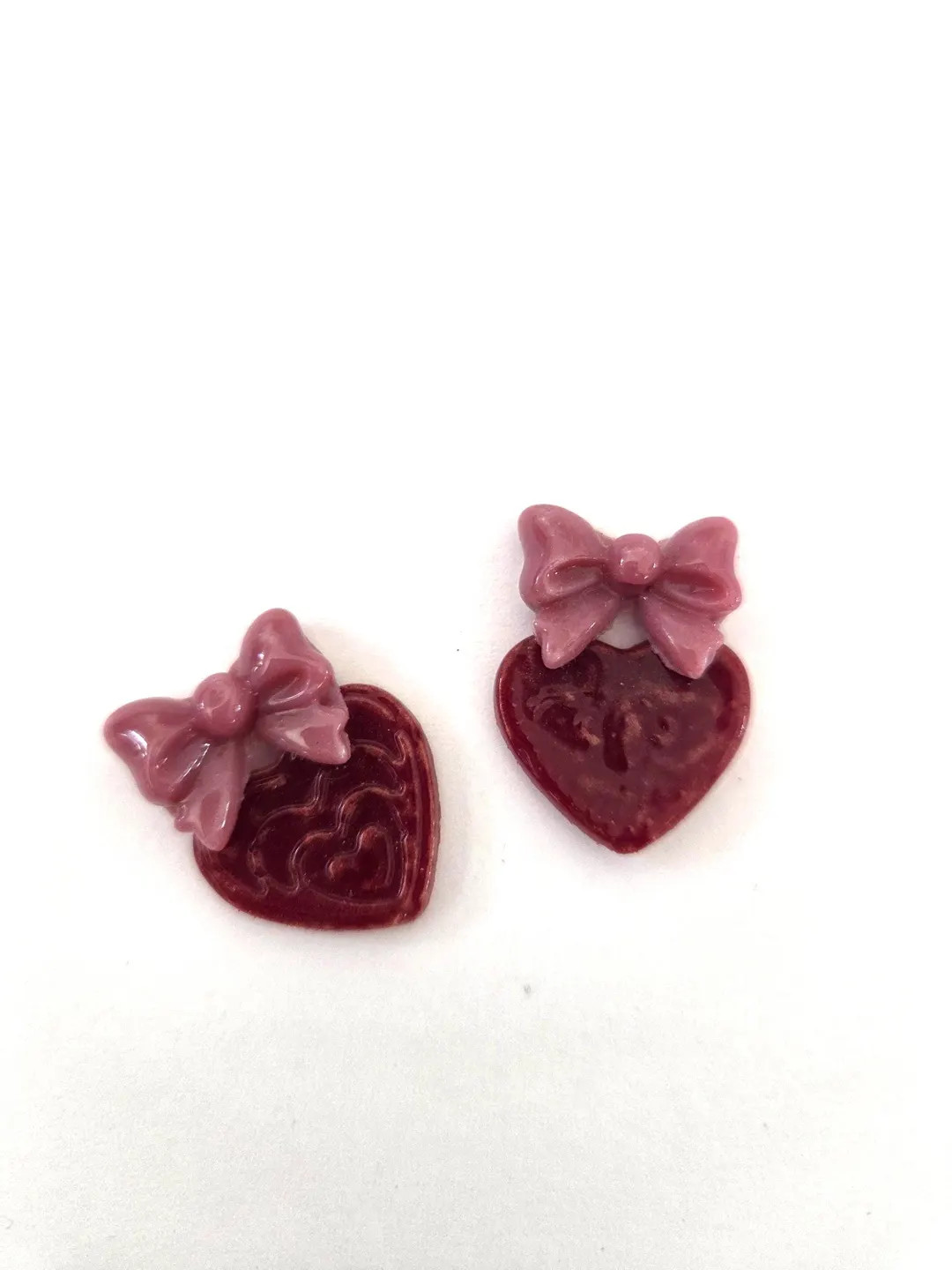 Two Fused Bullseye Glass Red Hearts With Pink Bows COE 90 - Etsy | Etsy (US)