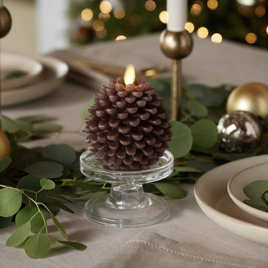 Luminara Pinecone Flameless Candles Chalky Brown Finish Pine Cone Figural, Real Wax Unscented LED... | Amazon (US)