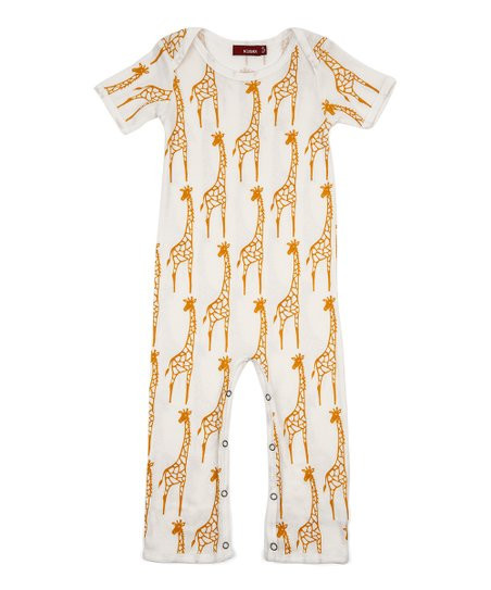 Yellow & White Giraffe Organic Cotton Playsuit - Infant | Zulily