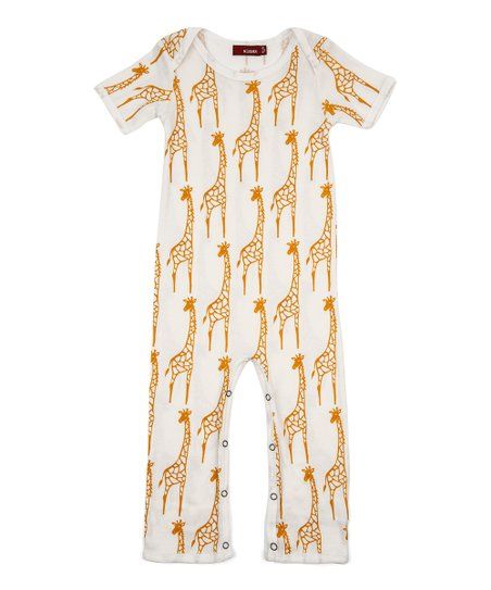 Yellow & White Giraffe Organic Cotton Playsuit - Infant | Zulily