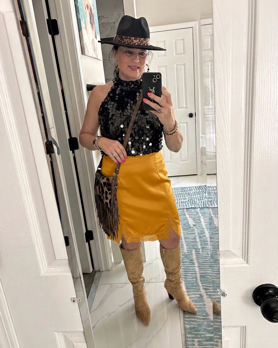 Stop thinking about the holidays what kind of party are you going to. There might be some western themed holiday parties. Giving you a few options, I can’t wait.! Add a little bling to your outfit! #ootd#partyoutfit#eveningglam#partywear#glamlook

#LTKWedding #LTKOver40 #LTKootd