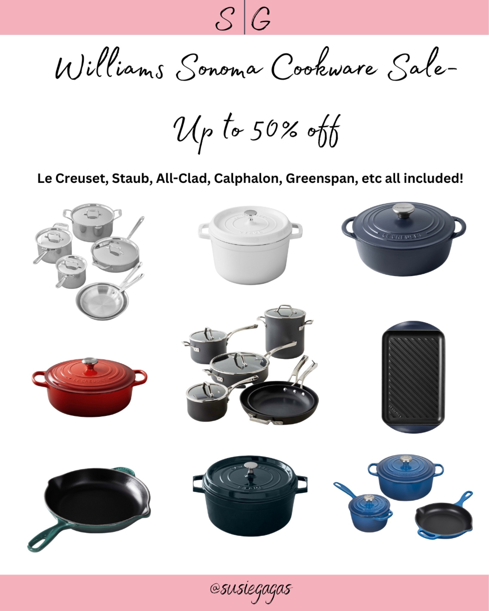 Up to 50% off cookware at Williams Sonoma! The perfect time to stock up on Le Creuset, All-Clad, Calphalon, etc. 

These make a great gift for Mother’s Day too!


#LTKsalealert #LTKGiftGuide #LTKhome