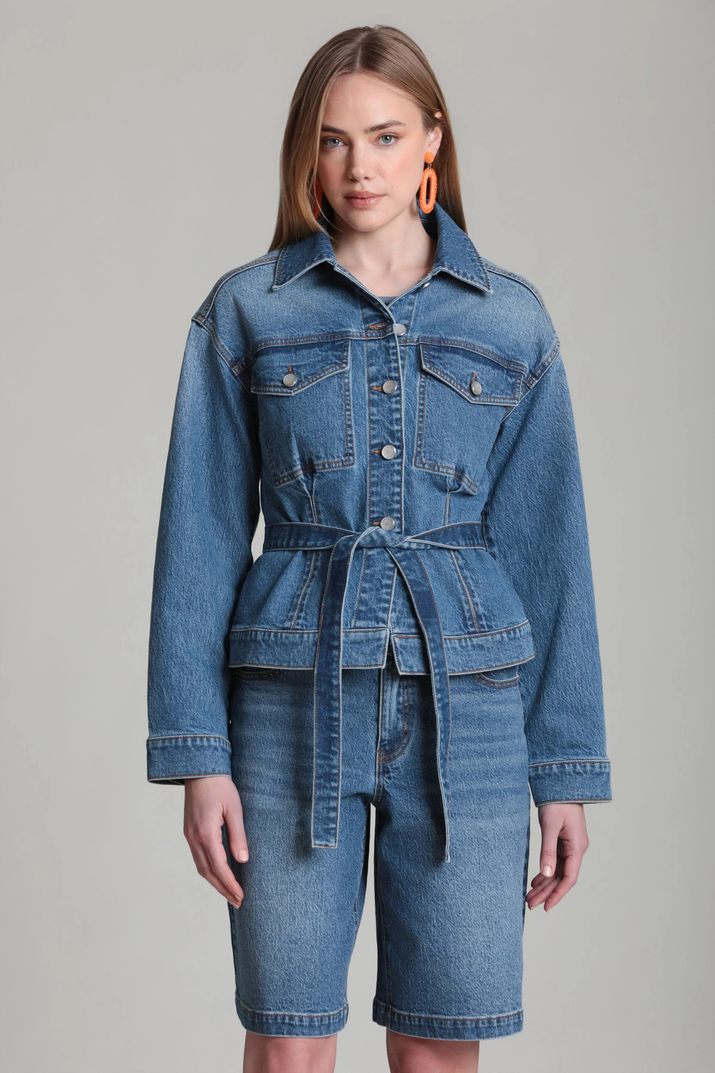 Cinched Back Belted Denim Trucker Jacket | Avec Les Filles