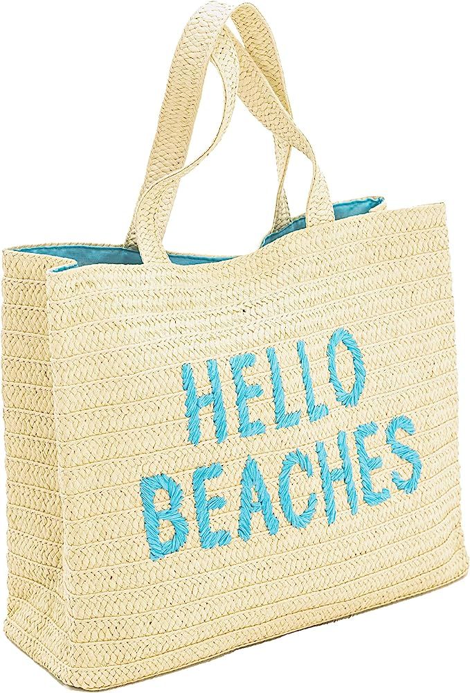 Hello Beaches A Packable Beach Bag | The Straw Beach Tote Bag of 2023 | Beach Bags for Women Vaca... | Amazon (US)