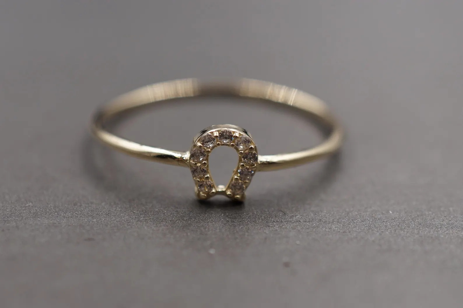 10K Solid Yellow Gold 5MM Tiny Horseshoe CZ Stackable Band Ring. | Etsy (Global)