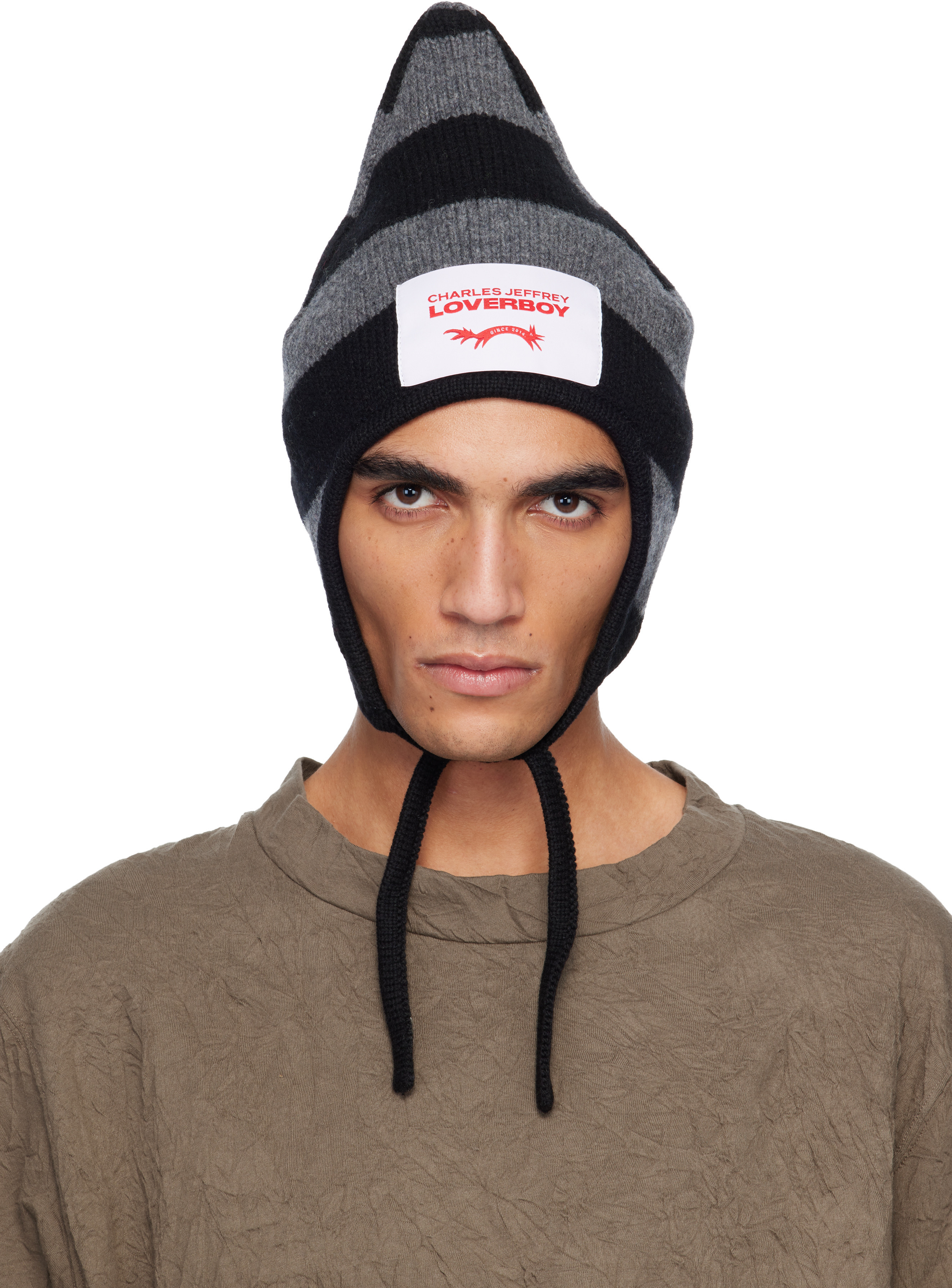 Charles Jeffrey LOVERBOY Black & Gray Spike Bonnet Beanie | SSENSE