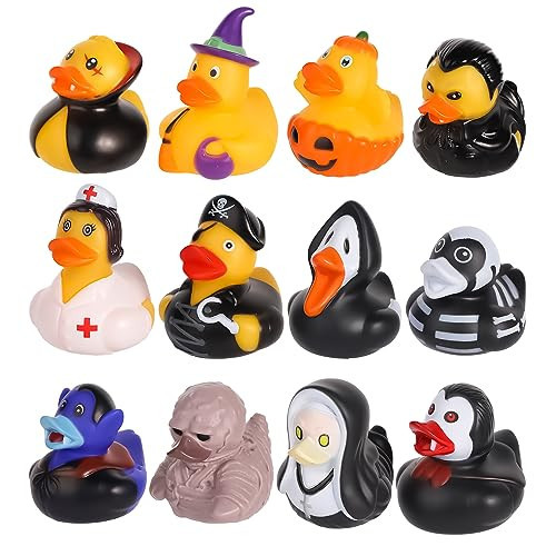 12pcs Halloween Rubber Ducks, 2 Inch Assorted Halloween Themed Rubber Ducks Pumpkin Vampire Funny Bath Ducky Toy Decoration for Halloween Party Favors | Amazon (US)