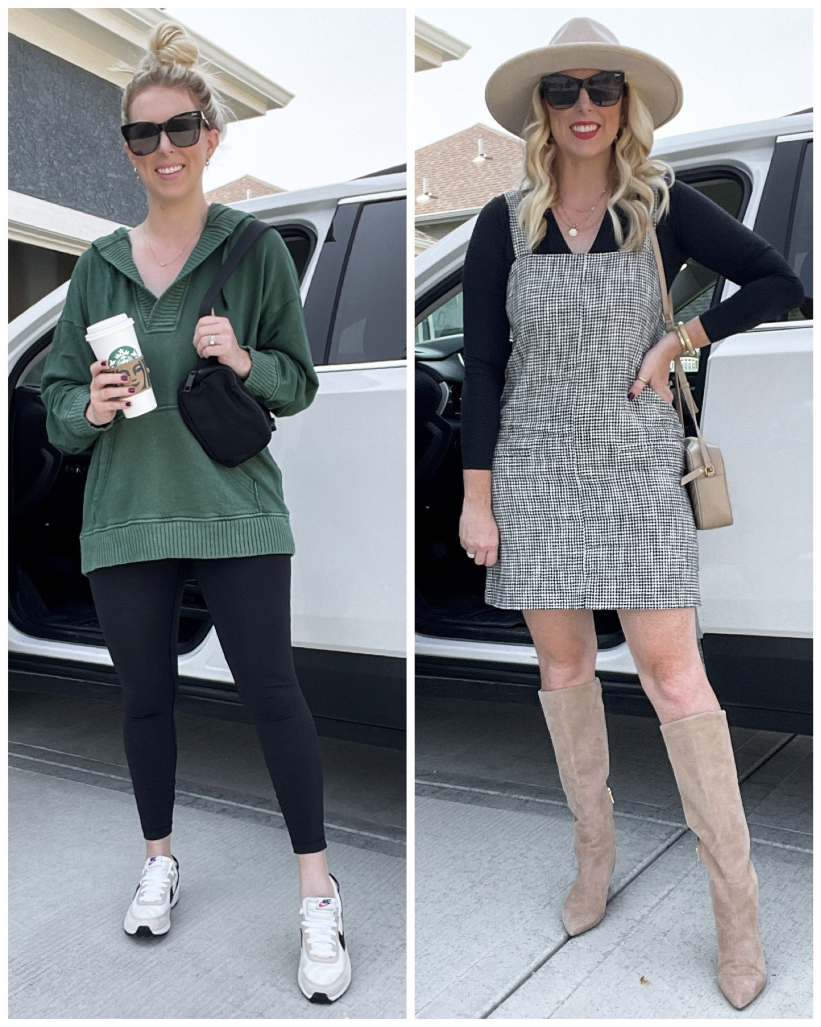 School drop off outfit vs. pick up outfit 😂 Aerie, Abercrombie, black leggings, sweatshirt tunic, houndstooth 

#LTKunder50 #LTKSeasonal #LTKstyletip