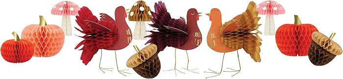 Meri Meri Mixed Thanksgiving Honeycomb Decorations (Pack of 11), 6 Designs, Fall & Thanksgiving T... | Amazon (US)