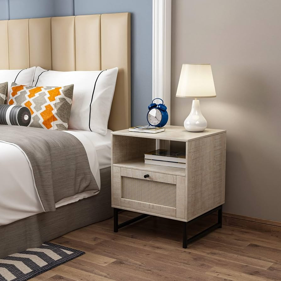 DMAITH Nightstand, Modern Bedside Table with Rattan Cabinet Door and 1 Storage Space Nightstand f... | Amazon (US)