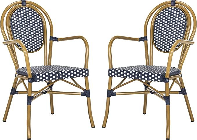 Safavieh PAT4014A-SET2 Outdoor Collection Rosen Navy and White French Bistro Stacking Arm Chair | Amazon (US)