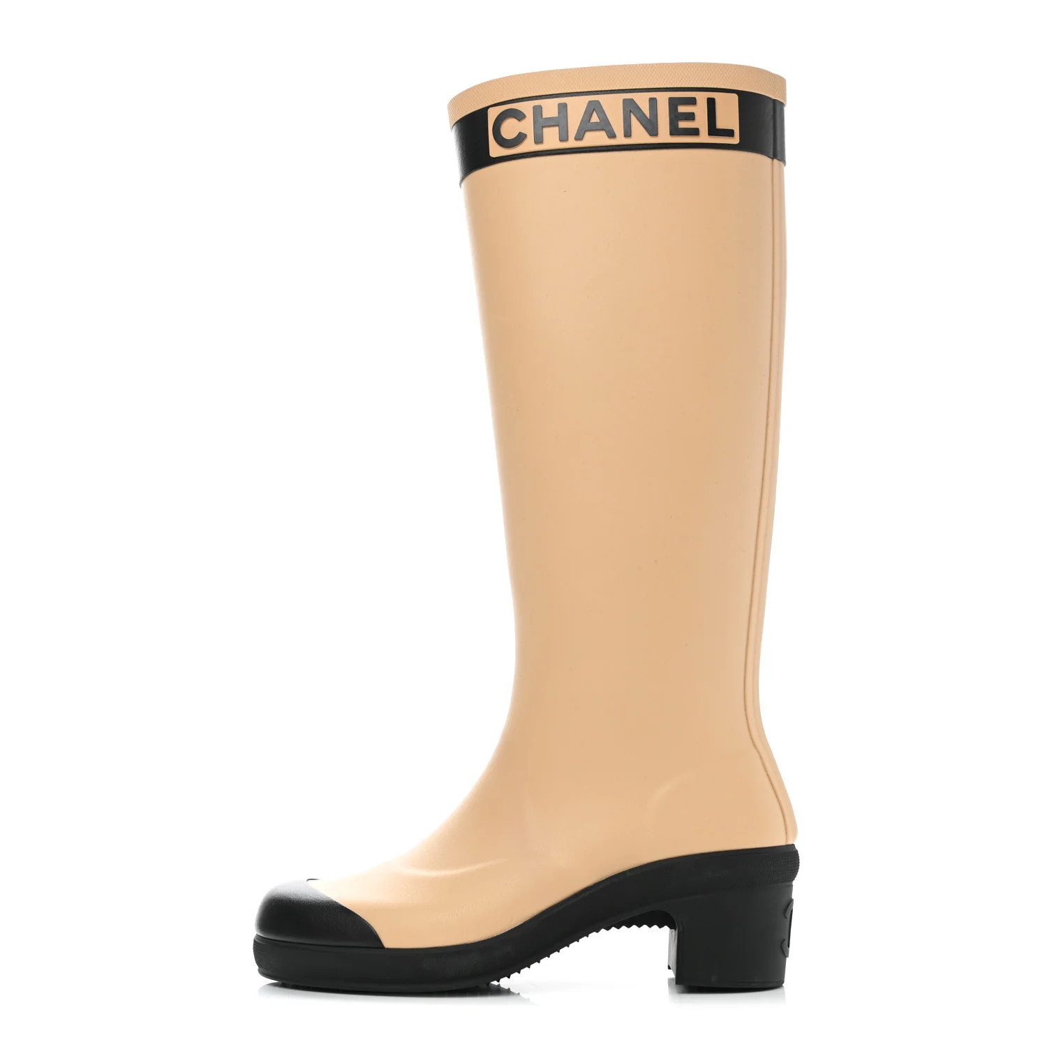 CHANEL Rubber Logo Rain Boots 36 Beige | FASHIONPHILE (US)