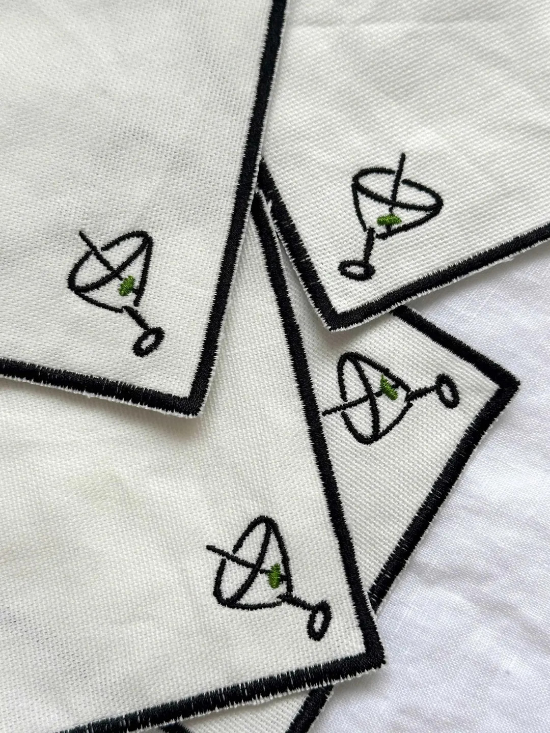 Martini Embroidered Cocktail Coasters Napkins, Anthropologie Oliver Bonas Style Coasters, Aesthet... | Etsy (US)