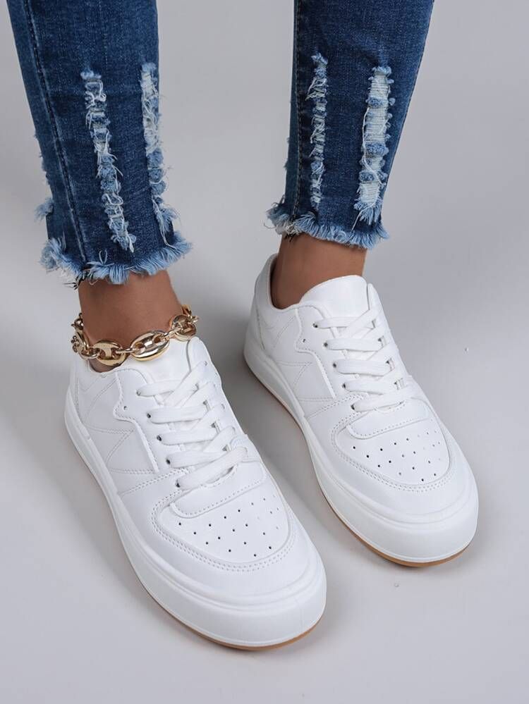 Perforated Detail Lace-up Front Skate Shoes | SHEIN