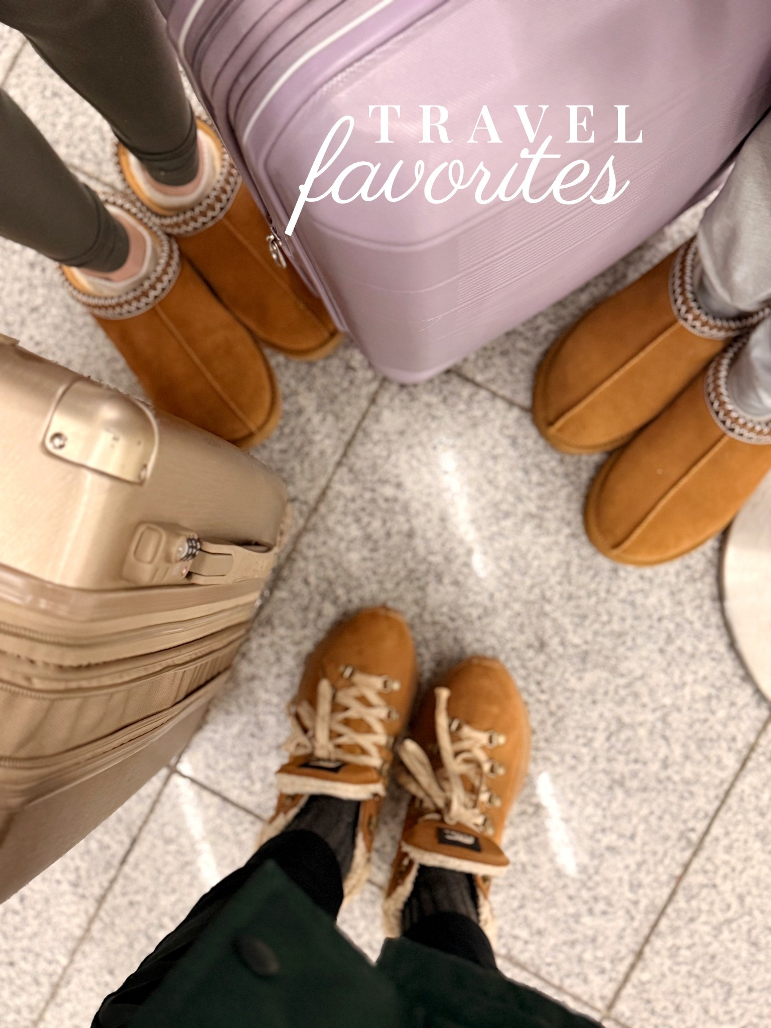Our travel favorites! These Ugg dupes the girls have been living in 🤍 I’ve had these Sorels for years and they’re so comfy! Can’t forget my trust Calpak carry on and my fleece lined Amazon joggers! 🫶🏻

#LTKmomlife #LTKTravel #LTKActive