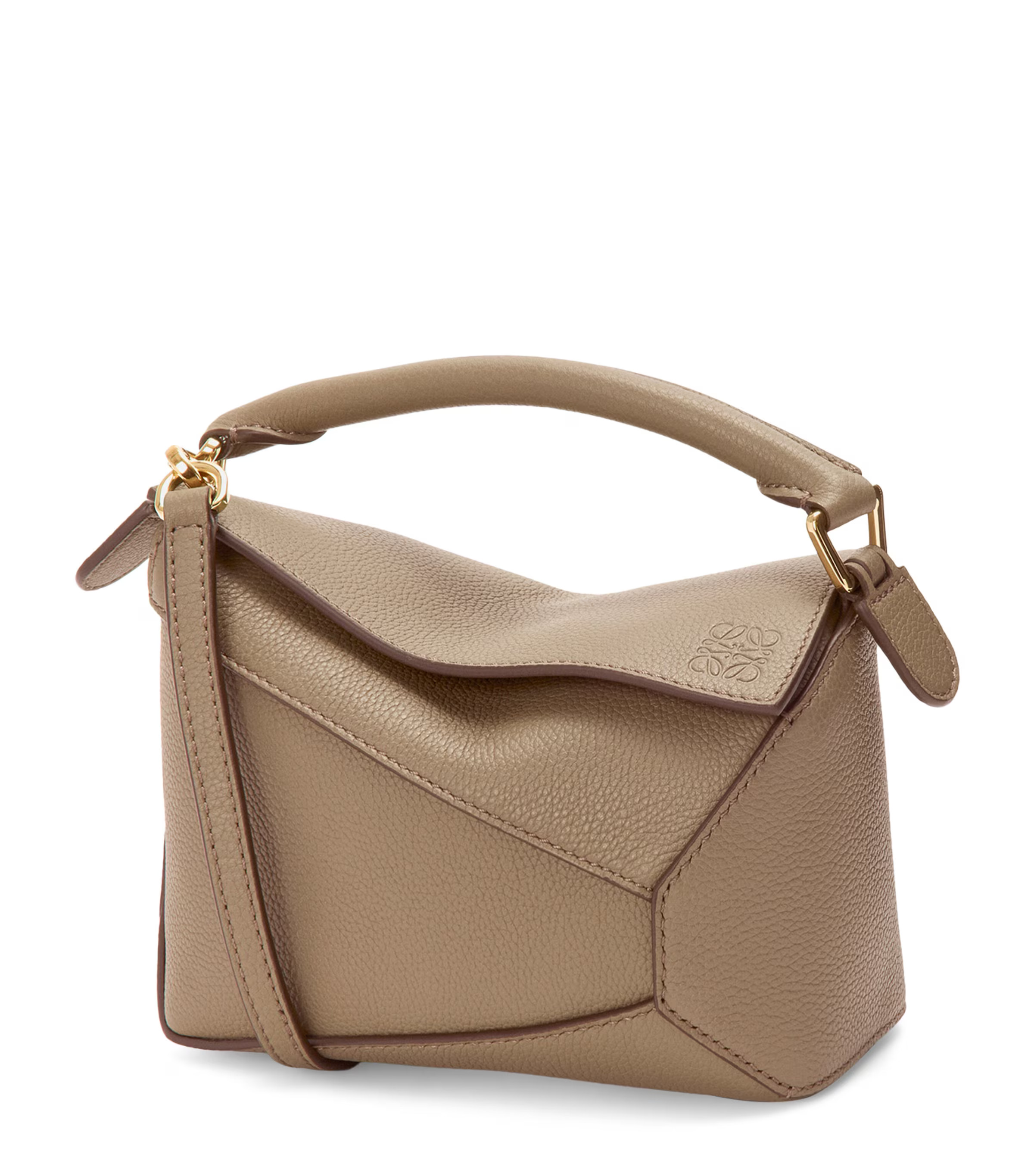 Brown Mini Leather Puzzle Edge Top-Handle Bag | Harrods
