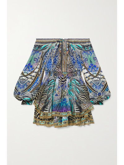 Camilla - Off-the-shoulder Crystal-embellished Printed Silk-chiffon Mini Dress - Blue