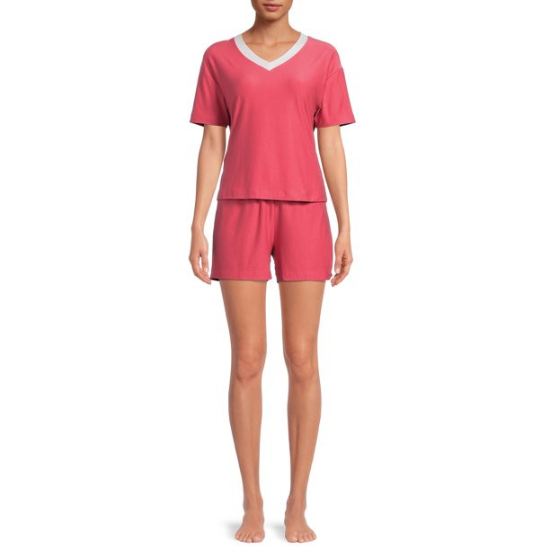 Lissome Women's and Women's Plus Short Sleeve V-Neck Top and Short Set, 2-Piece | Walmart (US)