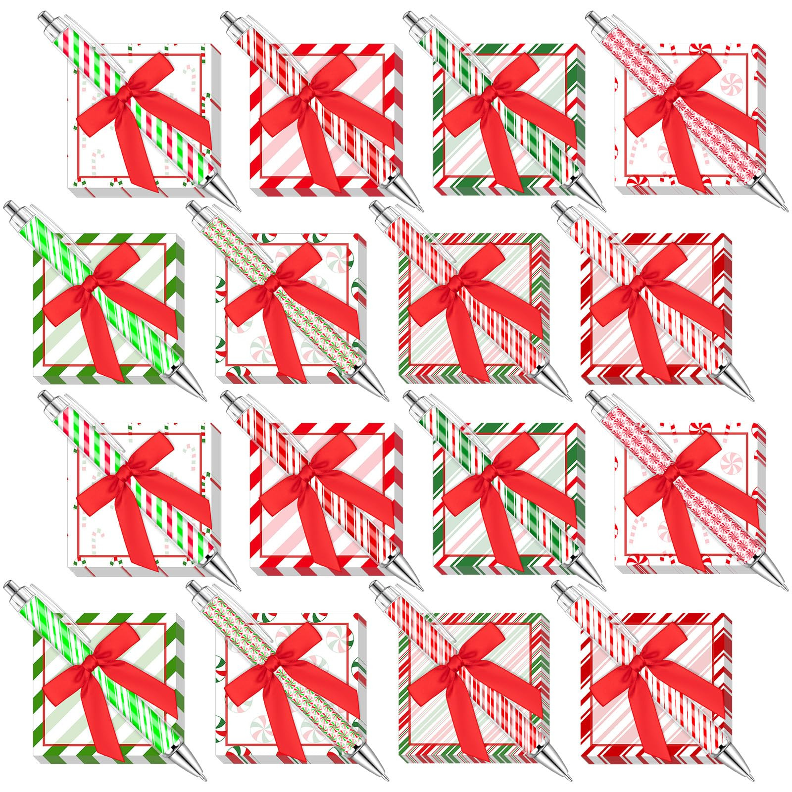16 Sets Christmas Sticky Notes with Pen Cute Candy Memo Pad Ballpoint Pen Set with Ribbon Christm... | Amazon (US)