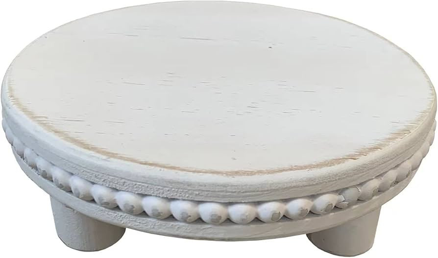 Farmhouse Beaded Wood Pedestal Tray Decor, 7.6” Round Vintage Display Stand, Decorative Accent ... | Amazon (US)