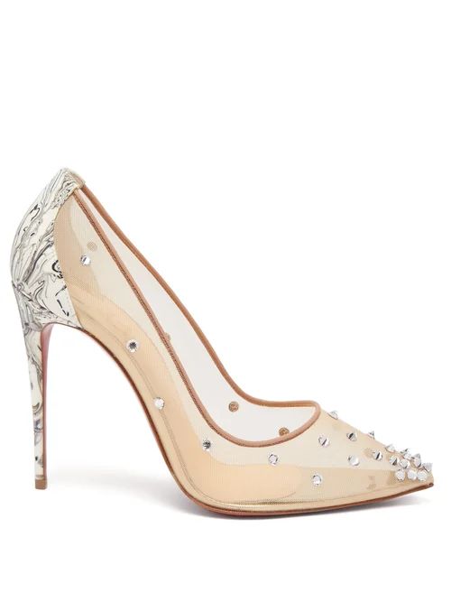 Christian Louboutin - Degra 100 Crystal-embellished Mesh Pumps - Womens - Nude | Matches (US)