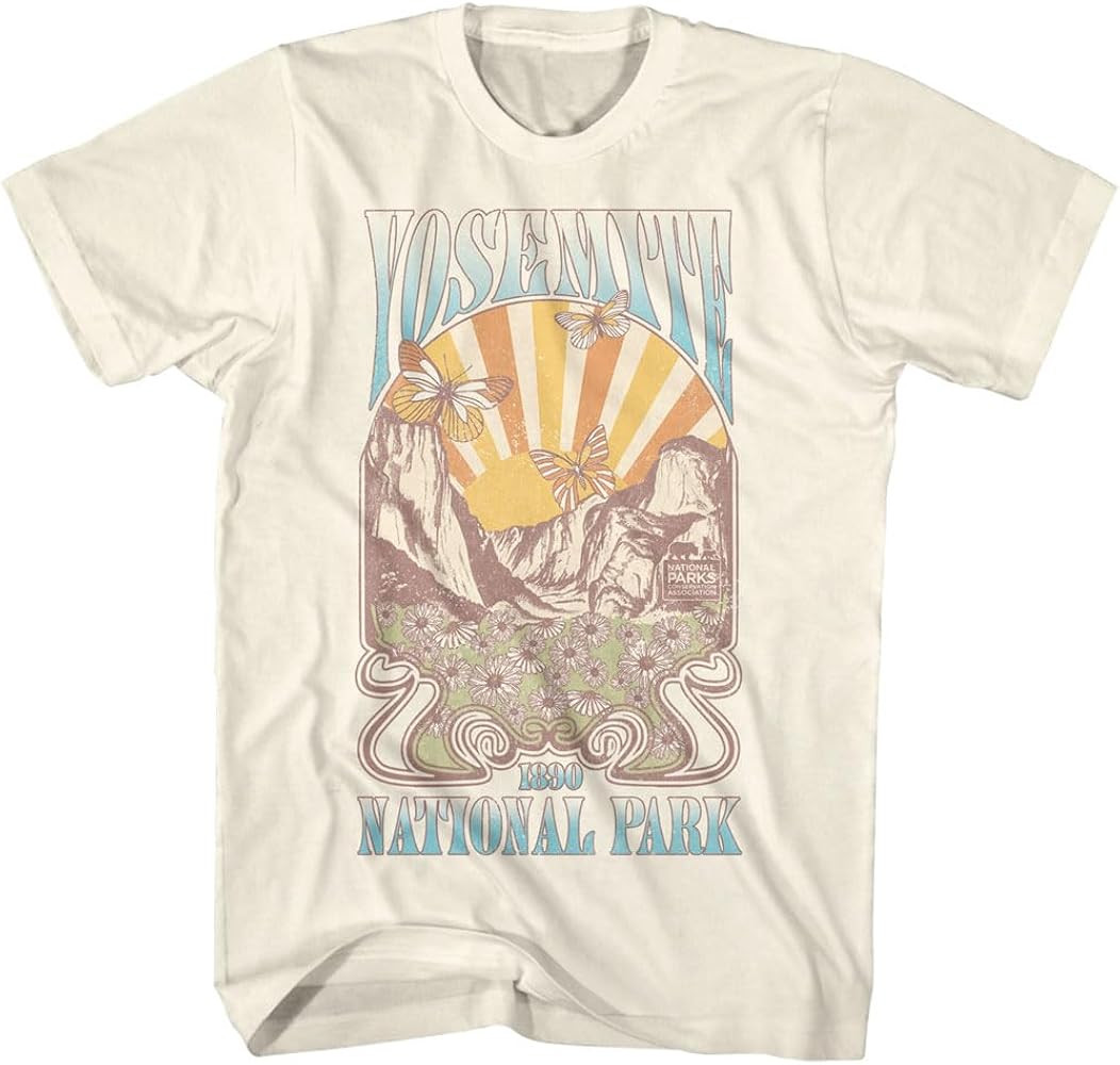 Yosemite National Park 1890 Butterflies & Sunshine Adult Short Sleeve T Shirt Vintage Style Graph... | Amazon (US)