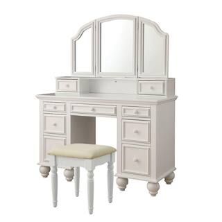 William's Home Furnishing Athy White Transitional Style Vanity with Stool-CM-DK6848WH - The Home ... | The Home Depot