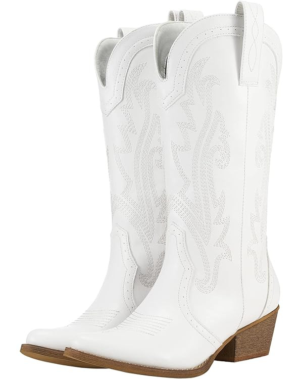 HISEA Rollda Cowboy Boots for Women Cowgirl Boots Ladies Western Embroidery Pointy Toe | Amazon (US)
