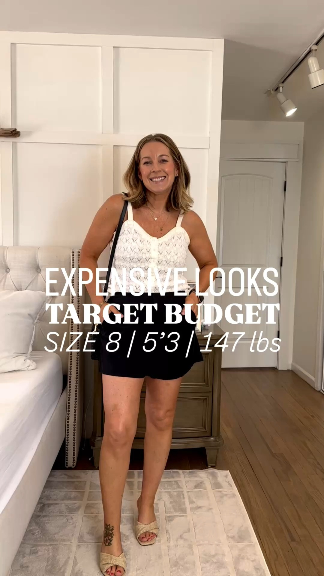 I can’t believe the look and quality of these pieces! They’re soft, quality and look so $$$$$$. 
Sizing:
Medium tops and track pants. 
Size 8 in both the shorts although I need at least a 10 in the denim. They run small. Black are fine. The black have potential to fade when washed I THINK. The material leads me to believe…I also linked a black pair of shorts that are the same vibe but different material (more tailored) and won’t fade. Shoes are all tts. The nude jellies aren’t target but SO comfy. They have cushion on the toe box, heel and arch support! A literal dream. Soft as can be too  

#LTKPetite #LTKOver40 #LTKSpringSale